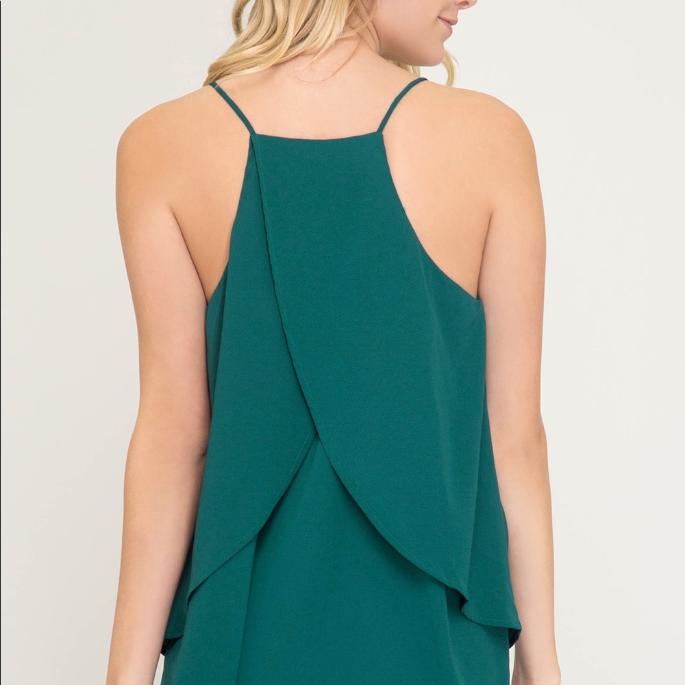 Green Spaghetti Strap Layered Cami Top - Picture 4 of 5